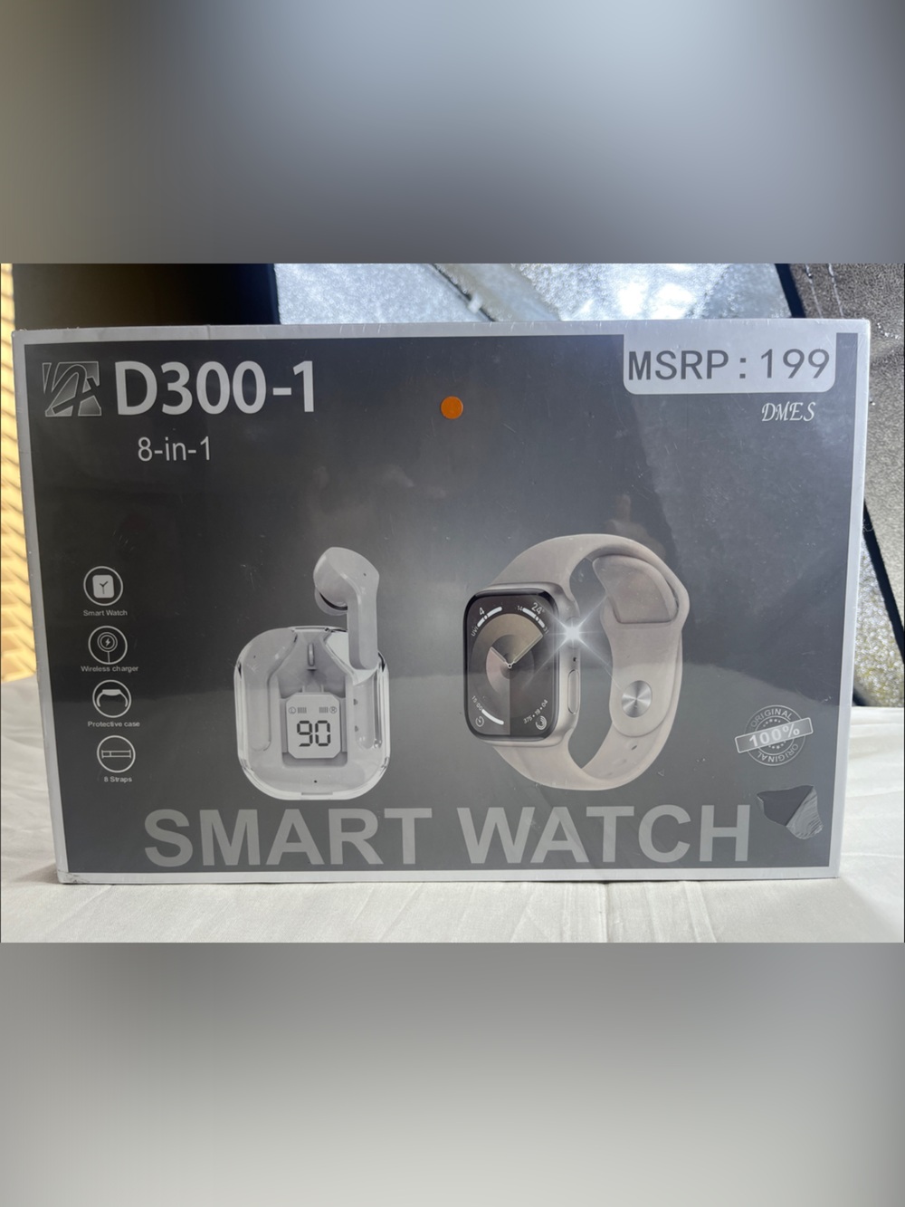 D300-1 8-in-1 Smartwatch in Light Gray with Earbuds - New